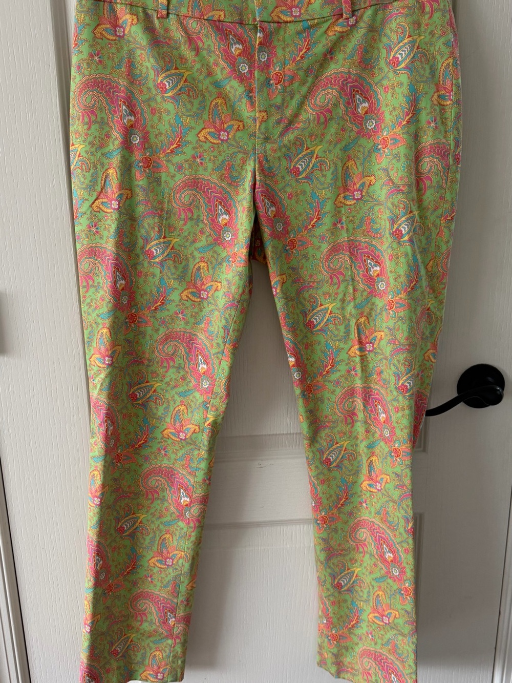 Ralph Lauren Green Paisley Cropped Slim Pants with Pink & Orange Accents